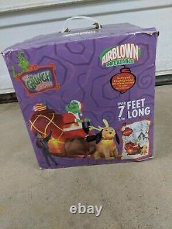 Gemmy 7' Long Lighted Grinch Max & Sleigh Christmas Inflatable Blow-up