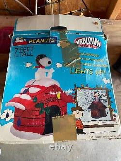 Gemmy 7' Peanuts Snoopy House Red Baron Lighted Christmas Inflatable Airblown VG