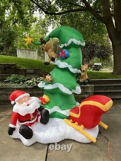 Gemmy 7' Santa Reindeer Crashing Into Tree Lighted Christmas Inflatable Airblown