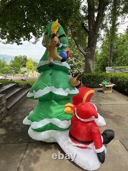 Gemmy 7' Santa Reindeer Crashing Into Tree Lighted Christmas Inflatable Airblown