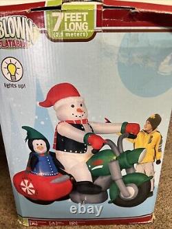 Gemmy 7ft Lighted Snowman on Motorcycle Airblown Inflatable Christmas