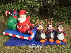 Gemmy 8' Lighted Santa & Penguin Reindeer Christmas Airblown Inflatable Blow-up