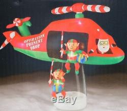 Gemmy 9 1/2' Christmas Animated Airblown Inflatable SANTA & ELVES HELICOPTER