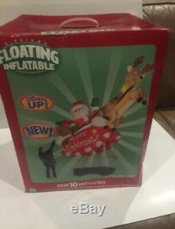 Gemmy Airblown Floating Inflatable Santa Sleigh Reindeer 10 Ft Tall New FREE S/H