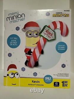 Gemmy Airblown Inflatable 7 Minion Kevin Stuck On Christmas Candy Cane