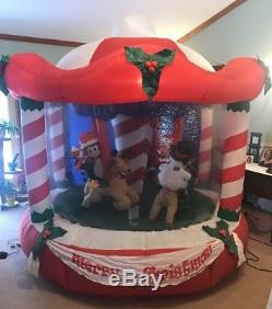 Gemmy Airblown Inflatable 8 Christmas Carousel Merry Go Round Animated Works