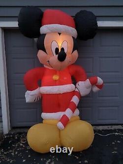 Gemmy Airblown Inflatable 8' T Disney Mickey Mouse Santa Candy CaneChristmas EUC