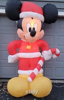 Gemmy Airblown Inflatable 8' T Disney Mickey Mouse Santa Candy CaneChristmas EUC