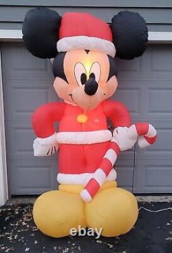 Gemmy Airblown Inflatable 8' T Disney Mickey Mouse Santa Candy CaneChristmas EUC