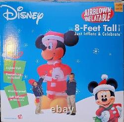 Gemmy Airblown Inflatable 8' T Disney Mickey Mouse Santa Candy CaneChristmas EUC