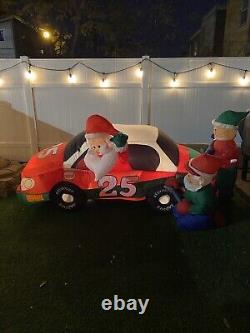 Gemmy Airblown Inflatable 8ft Santa Racer Lighted Christmas Race Car Santa Claus