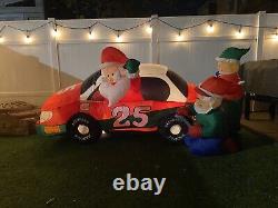 Gemmy Airblown Inflatable 8ft Santa Racer Lighted Christmas Race Car Santa Claus