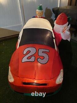 Gemmy Airblown Inflatable 8ft Santa Racer Lighted Christmas Race Car Santa Claus