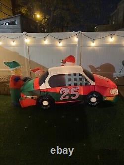 Gemmy Airblown Inflatable 8ft Santa Racer Lighted Christmas Race Car Santa Claus