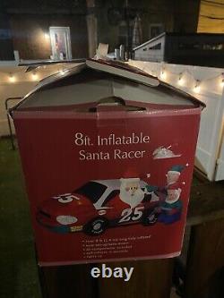 Gemmy Airblown Inflatable 8ft Santa Racer Lighted Christmas Race Car Santa Claus