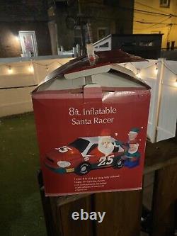 Gemmy Airblown Inflatable 8ft Santa Racer Lighted Christmas Race Car Santa Claus