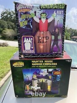 Gemmy Airblown Inflatable Animated Dracula Coffin & Haunted House For Repair