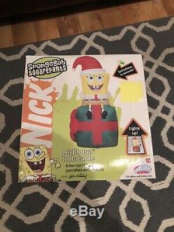 Gemmy Airblown Inflatable Christmas Santa Spongebob On Present lighted 8ft