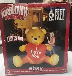 Gemmy Airblown Inflatable Giant 6 ft Teddy Bear I Love You Heart Lighted 2005