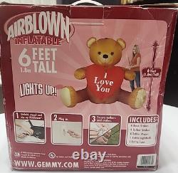 Gemmy Airblown Inflatable Giant 6 ft Teddy Bear I Love You Heart Lighted 2005