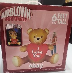 Gemmy Airblown Inflatable Giant 6 ft Teddy Bear I Love You Heart Lighted 2005