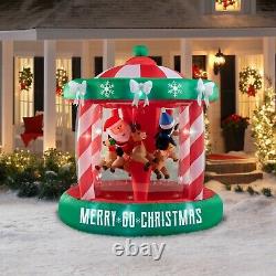 Gemmy Airblown Inflatable Santa Christmas Animated Spinning Carousel Ships Now
