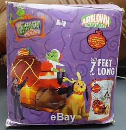 Gemmy Airblown Inflatable The Grinch who Stole Christmas Max Sled Yard Decor