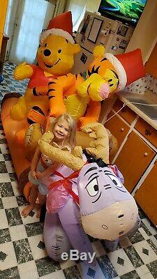 Gemmy Christmas Airblown Inflatable 8 Disney Winnie The Pooh Tigger Log Sled