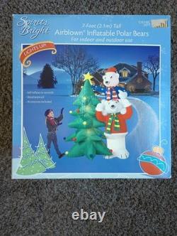 Gemmy Christmas Airblown Inflatable Polar Bear And Cub Decorating Tree