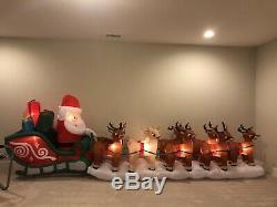 Gemmy Christmas Airblown Inflatable Rudolph Santa Sleigh Blow Up Yard Decor