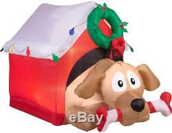 Gemmy Christmas Inflatable Air blown Animated Dog in Presents and Candy Cane NEW