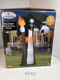 Gemmy Halloween Blow Up Inflatable 11' Giant Pointing Reaper With Torch Lights Up