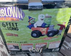 Gemmy Halloween Inflatable Hot Rod Witch Frankenstein Mummy 6' Yard Decoration