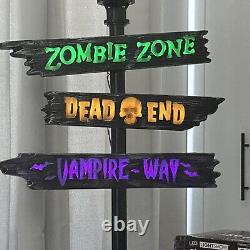 Gemmy Halloween Short Circuit Lamp Post Flickering Lights & Signs Working Withbox