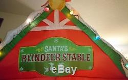 Gemmy Inflatable Christmas Reindeer Stable & Santa Claus 12'ft with extra blower