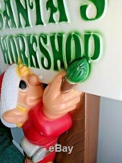 General Foam Elf Painting Santa's Workshop Sign Vintage Blow Mold Christmas