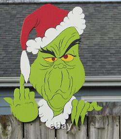 Grinch Fence Peeker Hand-Painted. EASY INSTALL