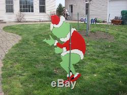 Grinch Stealing Christmas Lights Yard Art- Grinch Painted on BOTH sides