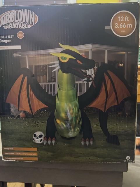 Halloween Animated Dragon Fire & Ice 12. Ft Inflatable Airblown
