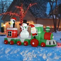 HOMCOM 11' Long Christmas Inflatable Train Santa Snowman Penguin LED