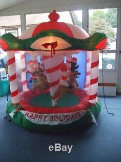 HTF! Gemmy 6' Christmas inflatable & animated carousel Happy Holidays IOB VGUC
