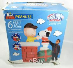 HTF Peanuts Gemmy Airblown Inflatable Animated 6 Ft Christmas Snoopy & Charlie