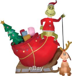 HUGE 12 FT CHRISTMAS SANTA DR SEUSS GRINCH & MAX SLED SLEIGH Airblown Inflatable
