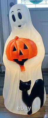 Halloween 34 Lighted Blow Mold Ghost with Black Cat Pumpkin Vintage Empire