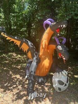 Halloween Airblown Inflatable Gemmy 7 Ft Two Headed Dragon Flaming Mouth