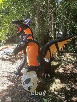 Halloween Airblown Inflatable Gemmy 7 Ft Two Headed Dragon Flaming Mouth