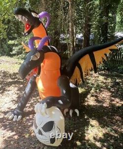 Halloween Airblown Inflatable Gemmy 7 Ft Two Headed Dragon Flaming Mouth