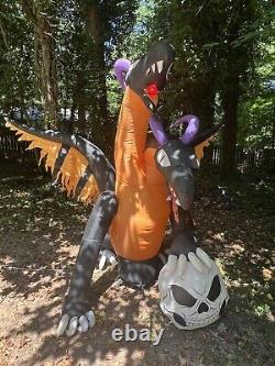 Halloween Airblown Inflatable Gemmy 7 Ft Two Headed Dragon Flaming Mouth