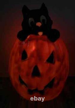 Halloween Blow Mold Jack-O-Lantern Pumpkin Black Cat Lighted TPI 27 FREE SHIP