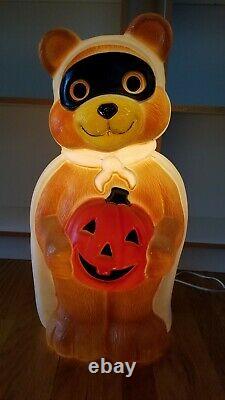 Halloween Empire Plastics Lighted Blow Mold Bear Masked Bandit with Pumpkin 24